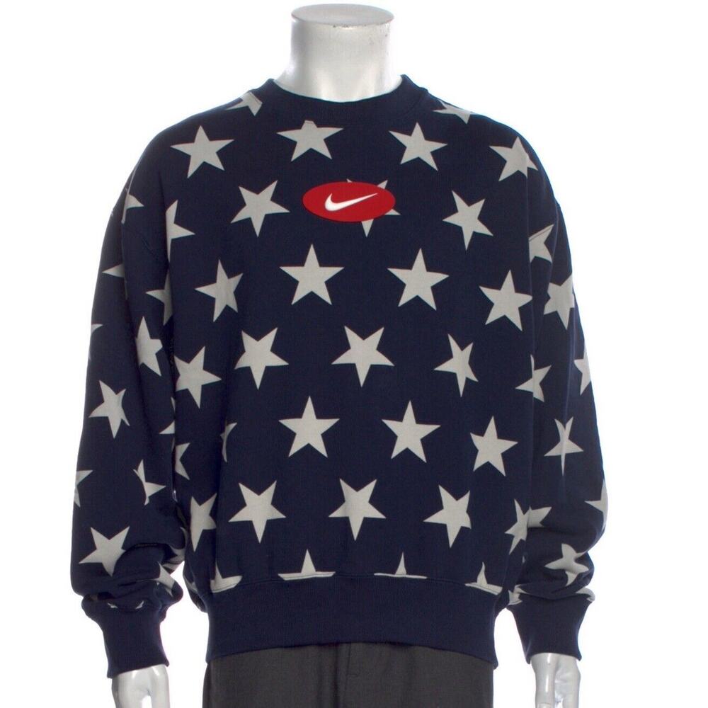 Nike Lab Collection Fleece Sweatshirt Men Sz Medium Blue USA Stars Crew Pullover - Picture 7 of 7
